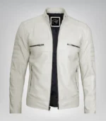Stylish off-white biker jacket for men made of real leather
