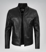 Men’s real leather motorcycle jacket with classic fit design