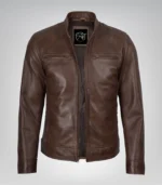 Premium Dodge chocolate brown leather biker jacket for men