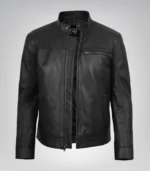 Men’s real leather motorcycle jacket in black biker design