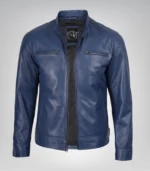 Men’s real leather biker jacket in classic blue design