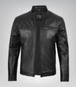 Men’s real cowhide leather biker jacket in classic black