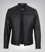 Premium matte black leather biker jacket for men