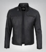 Men’s real leather motorcycle jacket in matte black