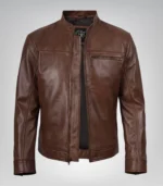 Men’s real leather motorcycle jacket in cognac brown