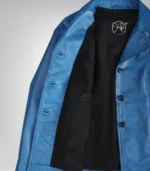Blue Waxed Leather Coat for Women Featuring a Three Button Front - Image 3