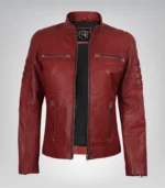 Waxed red women’s real leather motorcycle jacket