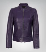 Women’s premium purple leather biker jacket featuring contemporary design