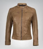 Women’s premium camel leather motorcycle jacket