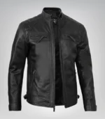 Men’s durable real leather motorcycle jacket in timeless black finish
