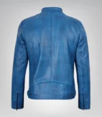 Handcrafted Blue Biker Jacket for Men in Real Leather - Image 4
