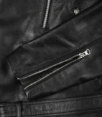 Premium black leather moto jacket for men in asymmetrical style