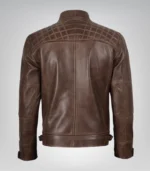 Stylish chocolate brown leather moto jacket for men with quilted shoulders