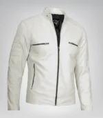 Men’s premium off-white leather moto jacket