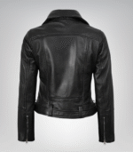 Women’s Black Leather Biker Jacket with Asymmetrical Front and Belt - Image 2