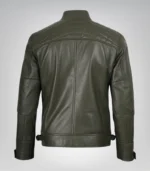 Premium olive green leather biker jacket for men, quilted detailing