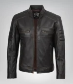Premium distressed brown leather biker jacket for men