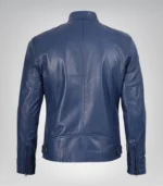 Premium blue leather biker jacket for men