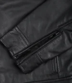 Trendy men’s black leather motorcycle jacket with matte finish