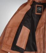 Premium tan biker-style women’s leather jacket with asymmetrical closure