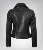 Premium black motorcycle-style leather jacket for women with belt