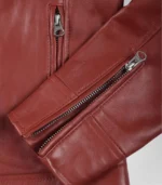 Luxe women’s red motorcycle jacket made from real leather
