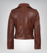 Women’s Distressed Moto-Style Leather Jacket in Cognac - Image 4