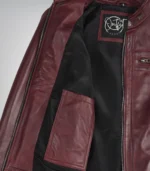 Women’s Burgundy Genuine Lambskin Moto-Style Leather Jacket - Image 4