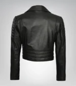 Women’s Black Cropped Moto Jacket with Asymmetrical Front - Image 4