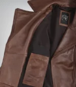 Stylish women’s cognac leather asymmetrical moto jacket