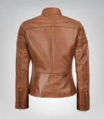 Stylish women’s tan lambskin leather motorcycle jacket design