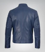 Men’s Blue Leather Motorcycle Jacket - Image 4