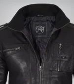 Men’s Black Washed Leather Motorcycle Jacket - Image 4