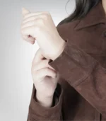 Women’s Dark Brown Suede Leather Coat – Classic Button-Down Long Style - Image 5