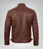 Genuine leather cognac biker jacket for men with quilted pattern