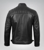 Men’s Classic Black Leather Motorcycle Jacket Featuring Quilted Shoulders - Image 5