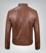 Cognac brown men’s biker jacket with classic motorcycle design