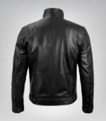 Black tailored-fit leather moto jacket for men