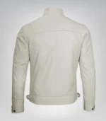 Men’s off-white moto-style leather jacket with quilted pattern