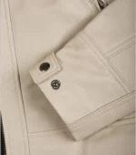 Premium beige men’s leather jacket with quilted biker shoulders