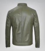 Trendy men’s olive green genuine leather motorcycle jacket