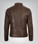 Men’s real leather motorcycle jacket in chocolate brown waxed finish