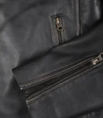 Trendy men’s brown leather motorcycle jacket with distressed look