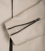 Beige Leather Biker Jacket for Men featuring a Mandarin Collar - Image 5