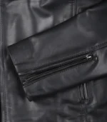 Trendy men’s black cowhide motorcycle leather jacket