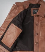 Trendy cognac leather cropped jacket for women