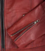 Women’s Real Leather Biker Jacket in Waxed Red - Image 5