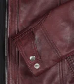 Women’s Burgundy Genuine Lambskin Moto-Style Leather Jacket - Image 5