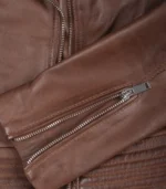 Women’s genuine cognac leather asymmetrical moto jacket