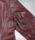 Women’s genuine burgundy lambskin leather motorcycle jacket